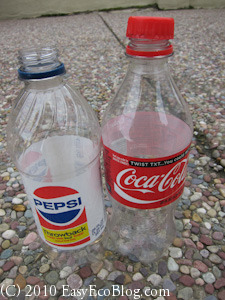 Pepsi and Coke empty plastic soda bottles